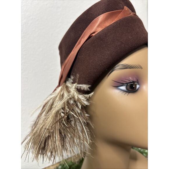 Early 1900’s Gage Brothers & Co Antique Tilt Hat Feathers Satin Velvet - Picture 2 of 16